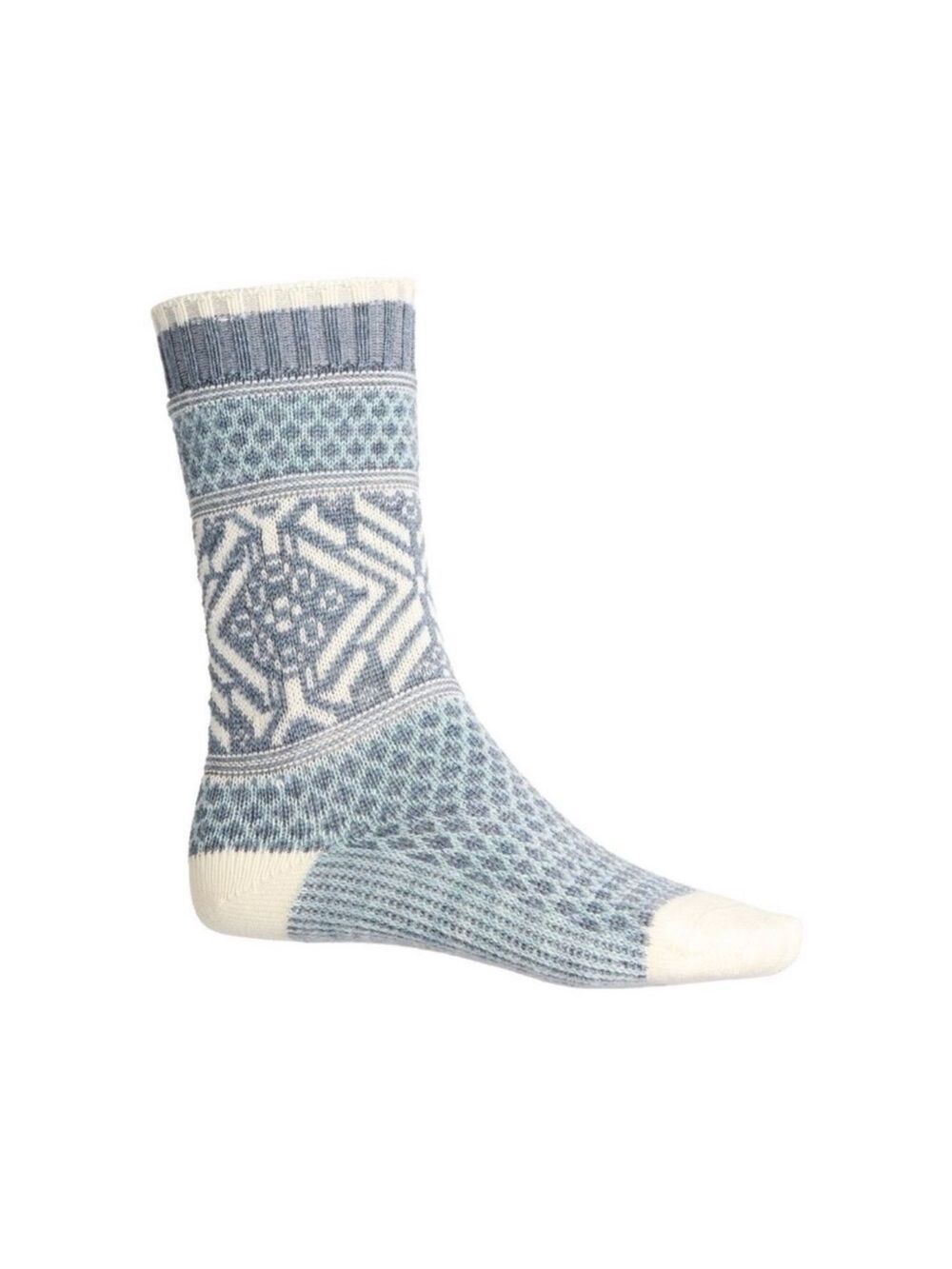 SmartWool Ladies Ivory Blue Everyday Popcorn Snowflake Merino Wool Blend Socks